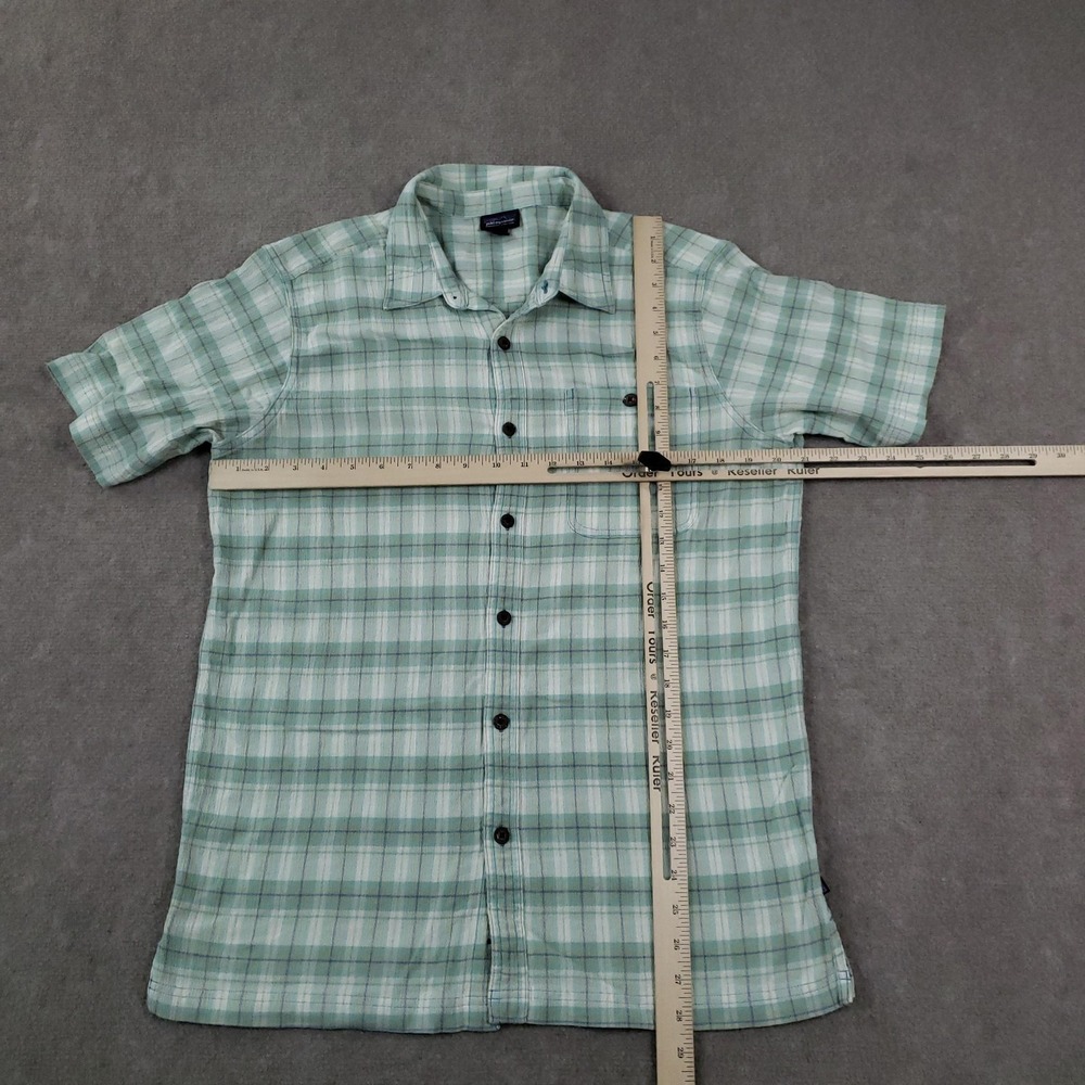 Patagonia Shirt Mens Medium Green Plaid Short Sleeve Organic Cotton Pockets - Picture 2 of 10